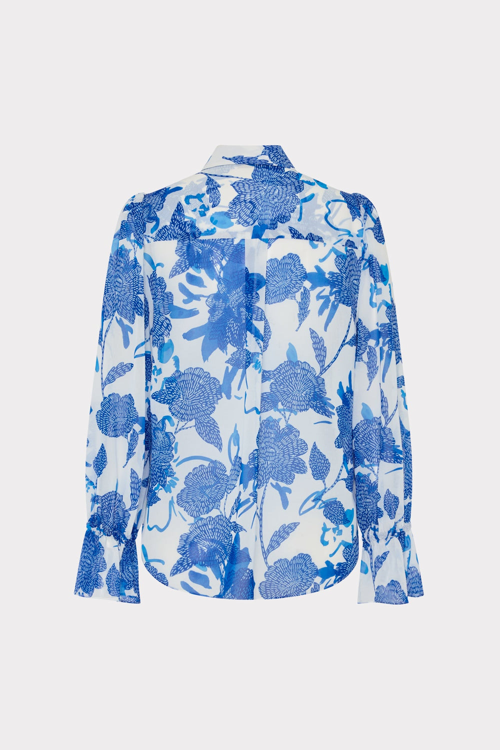 Lacey Brushwork Floral Blouse - Blue Multi