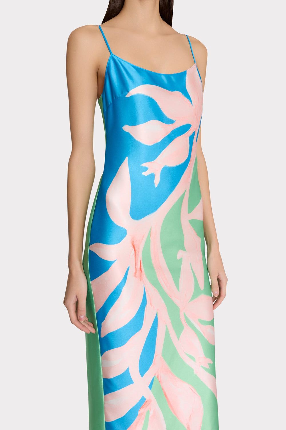 Lily Floral Vine Satin Slip Dress - Blue/Green