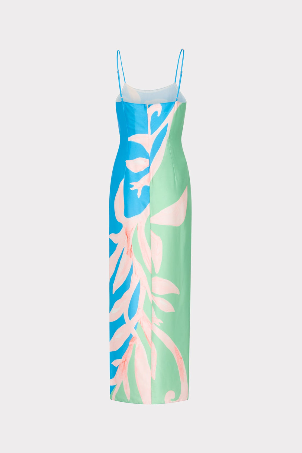 Lily Floral Vine Satin Slip Dress - Blue/Green
