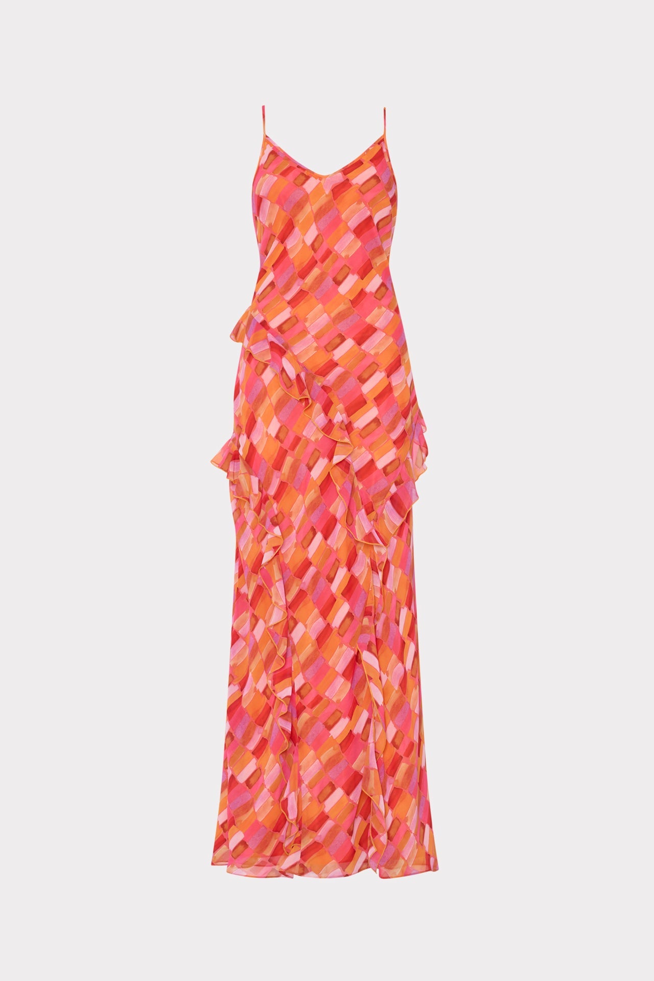 Sunset Tile Ruffle Maxi Dress - Pink Multi