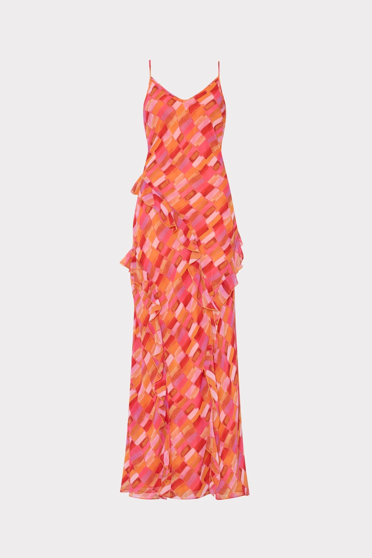 Sunset Tile Ruffle Maxi Dress - Pink Multi