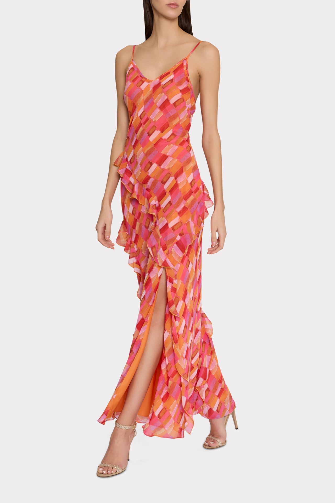 Sunset Tile Ruffle Maxi Dress - Pink Multi
