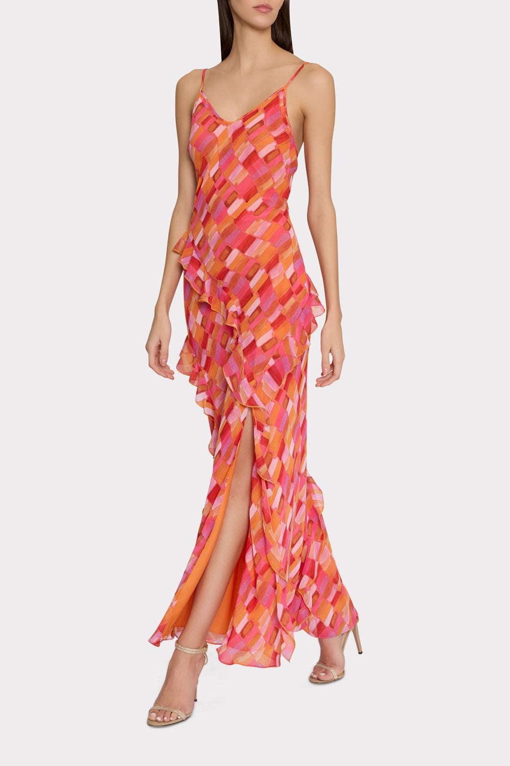 Sunset Tile Ruffle Maxi Dress - Pink Multi