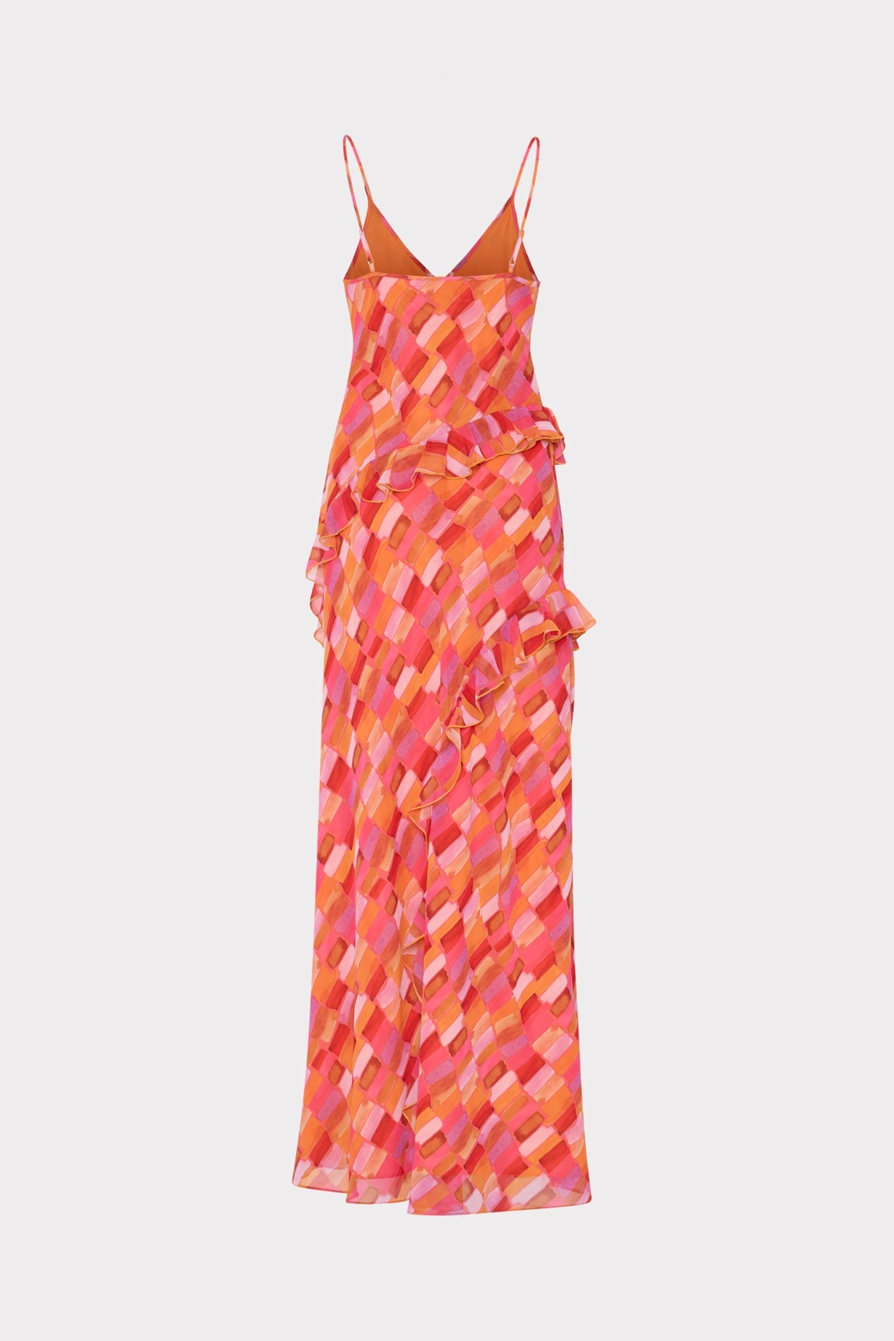 Sunset Tile Ruffle Maxi Dress - Pink Multi