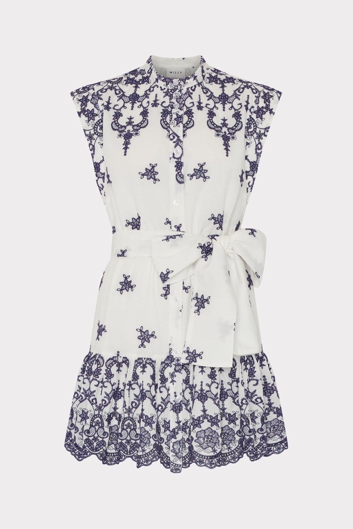 Neelie Floating Petals Eyelet Mini Dress - White/Blue