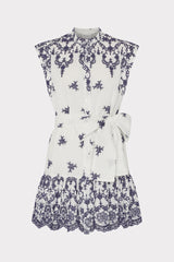Neelie Floating Petals Eyelet Mini Dress - White/Blue