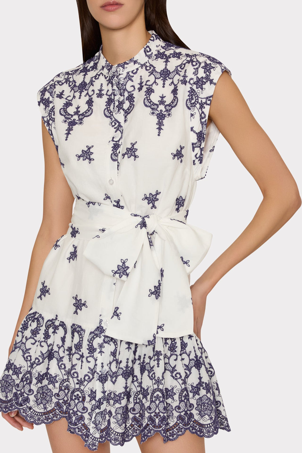 Neelie Floating Petals Eyelet Mini Dress - White/Blue