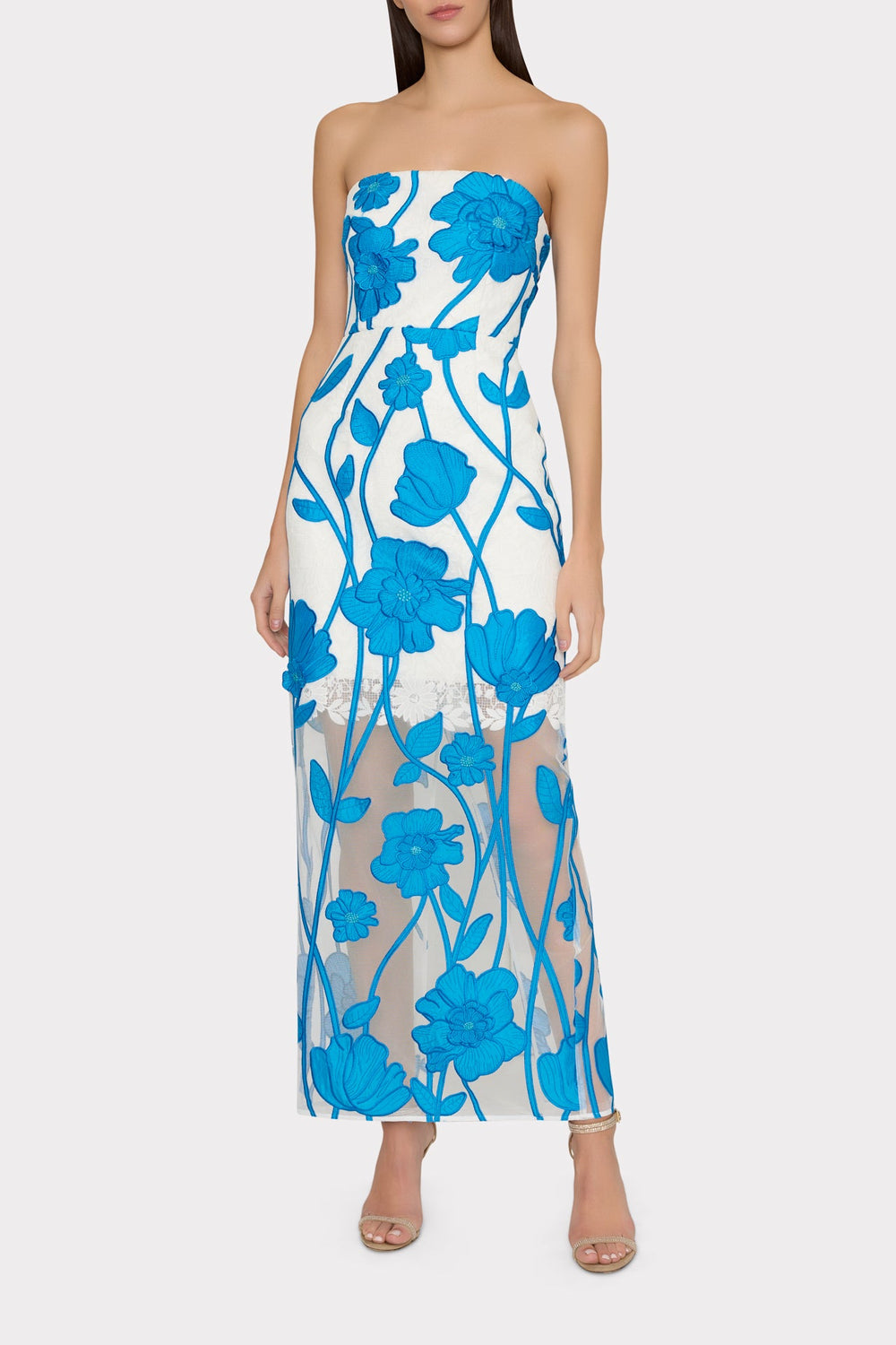 Magnolia Grand Fleur Embroidered Lace Dress - Blue/White