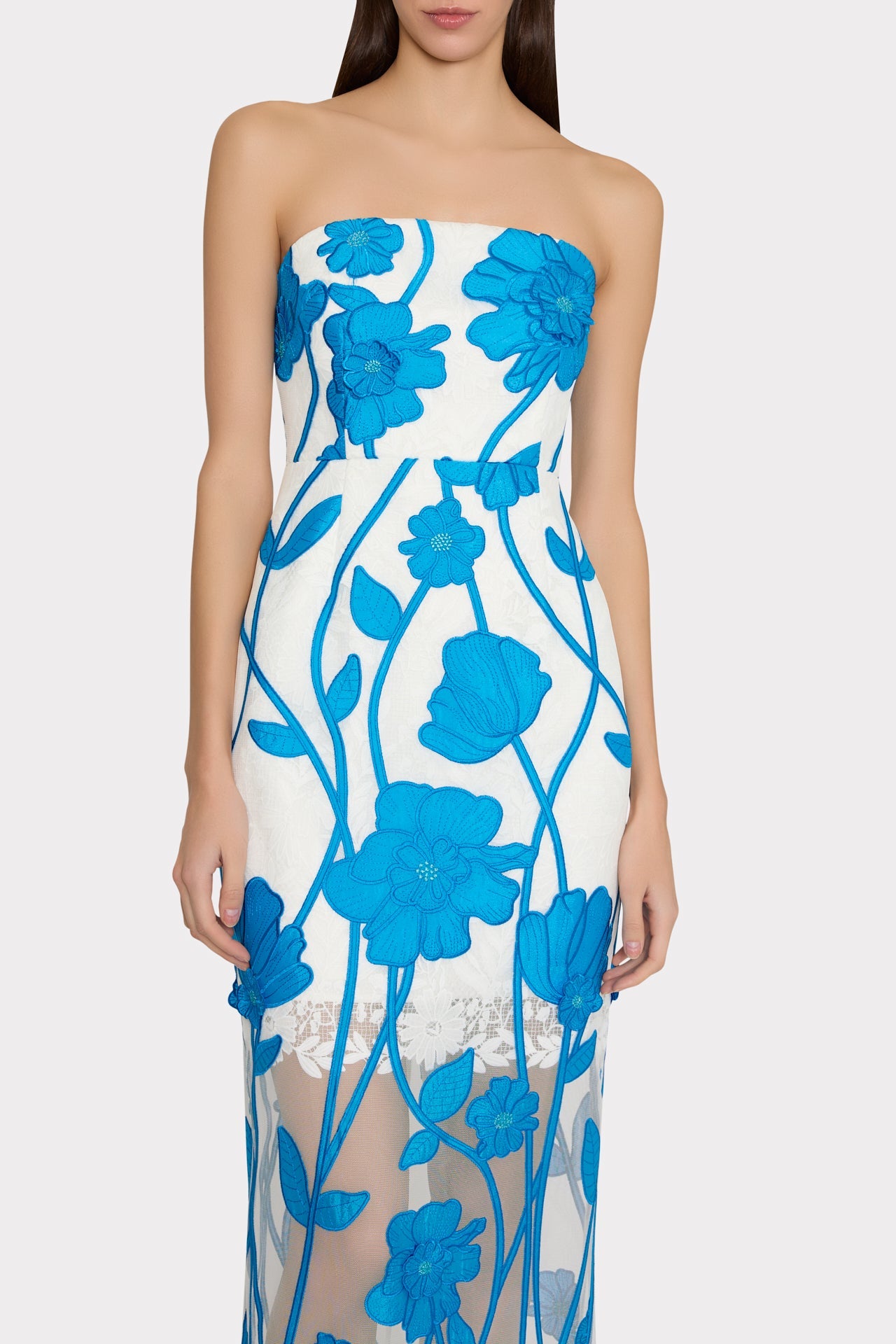 Magnolia Grand Fleur Embroidered Lace Dress - Blue/White
