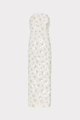 Kait Fleur Paillette Midi Dress - White