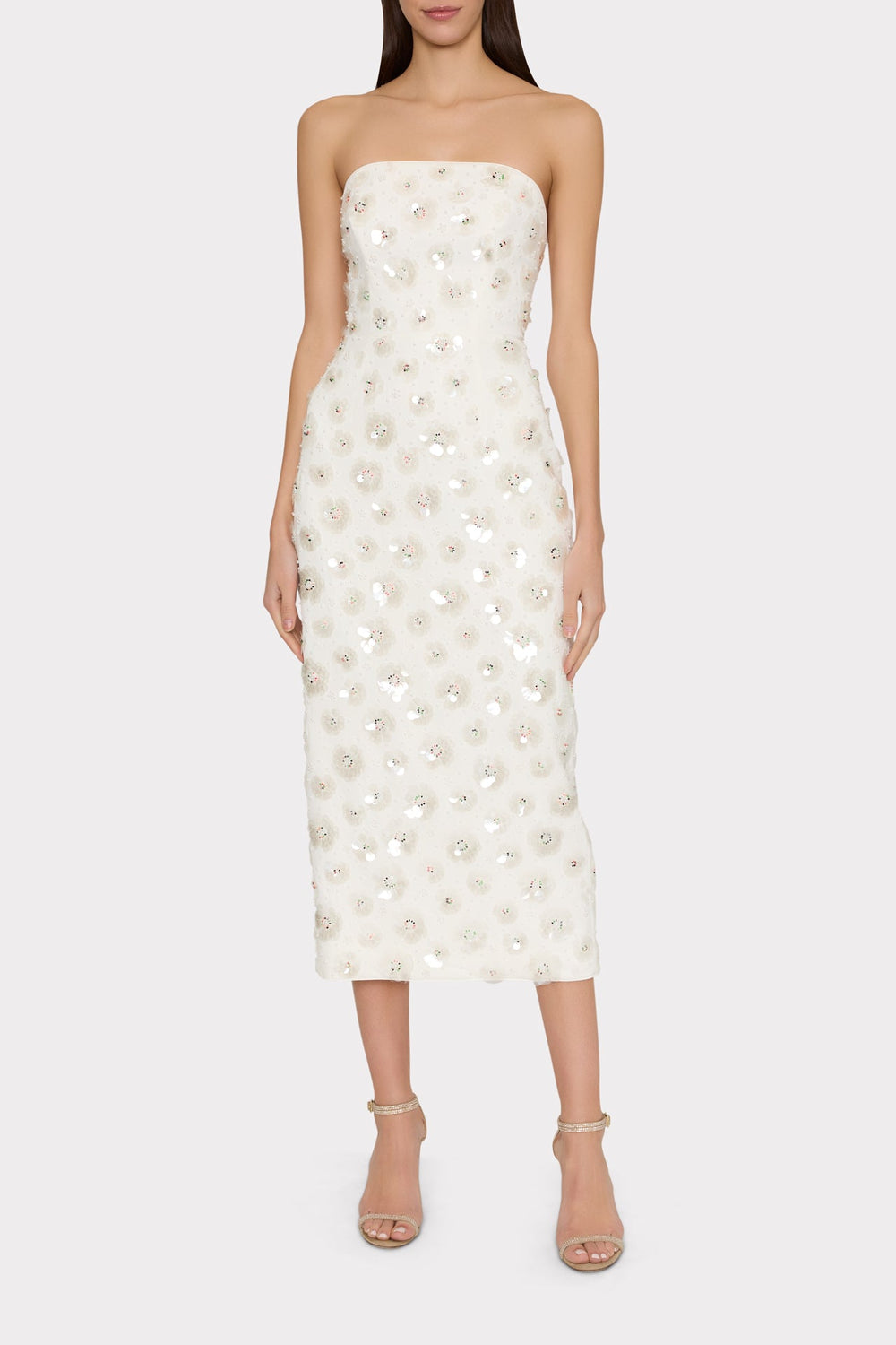 Kait Fleur Paillette Midi Dress - White
