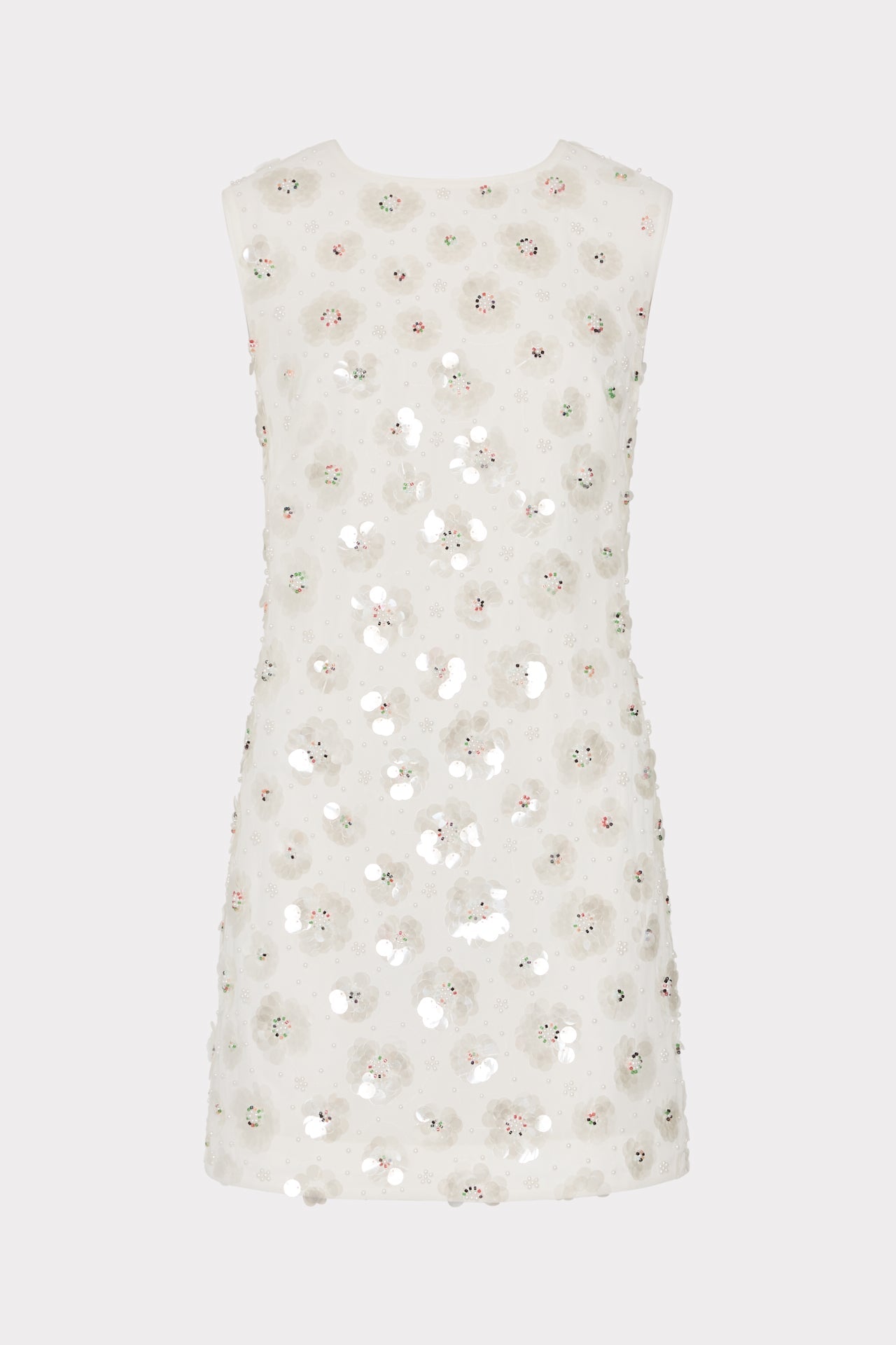 Ivette Fleur Paillette Shift Mini Dress - White