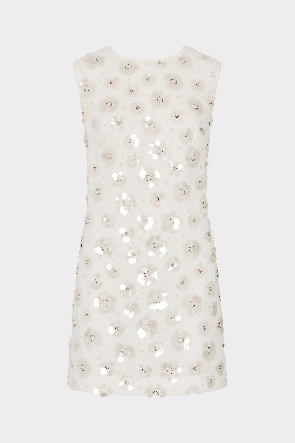 Ivette Fleur Paillette Shift Mini Dress - White