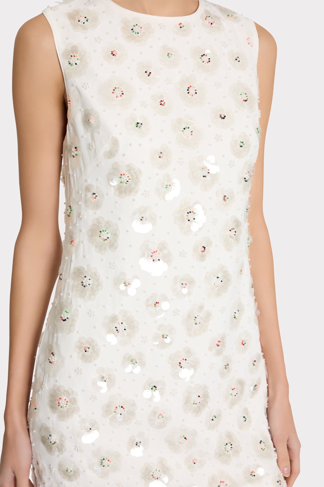 Ivette Fleur Paillette Shift Mini Dress - White