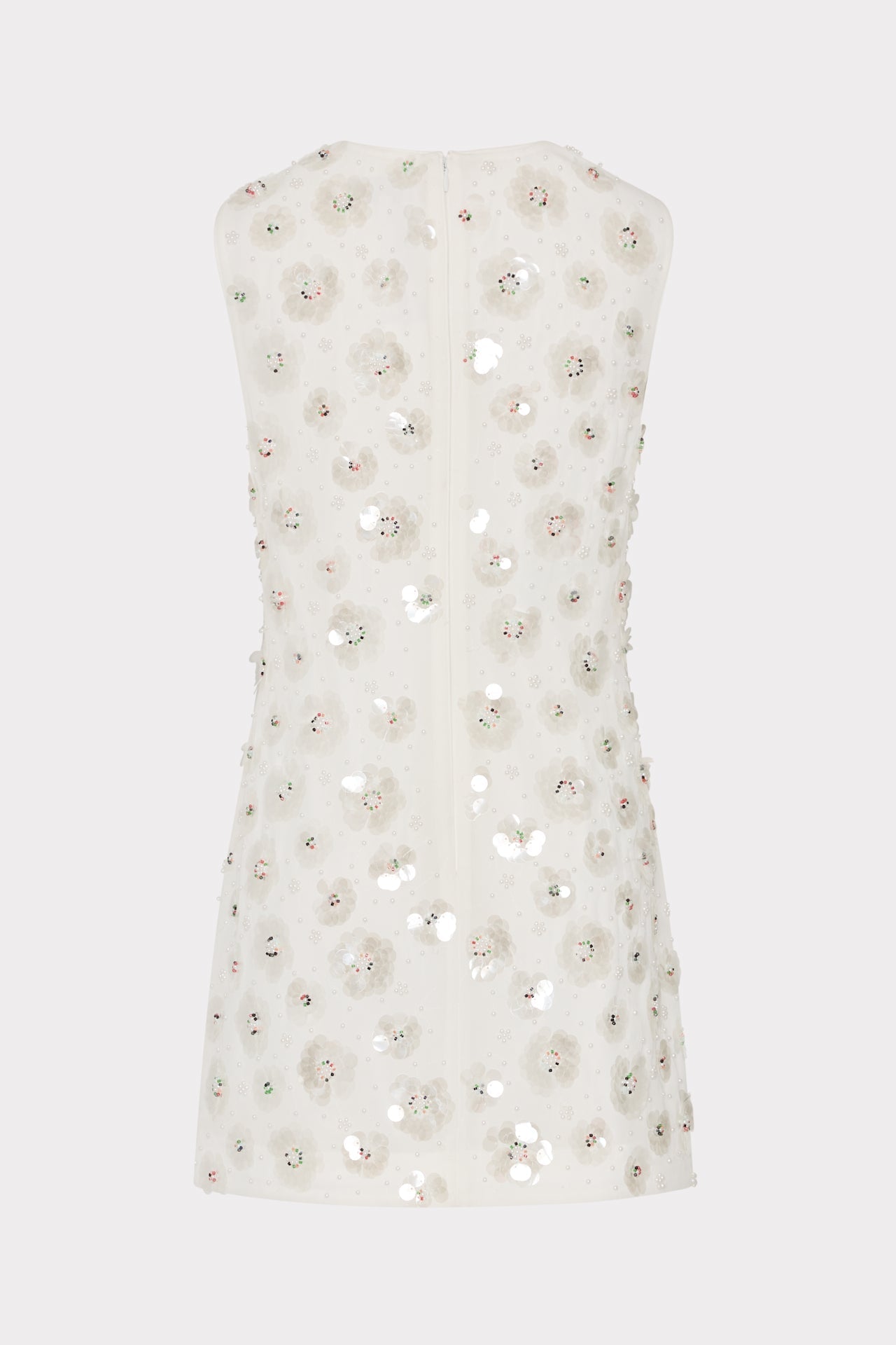 Ivette Fleur Paillette Shift Mini Dress - White