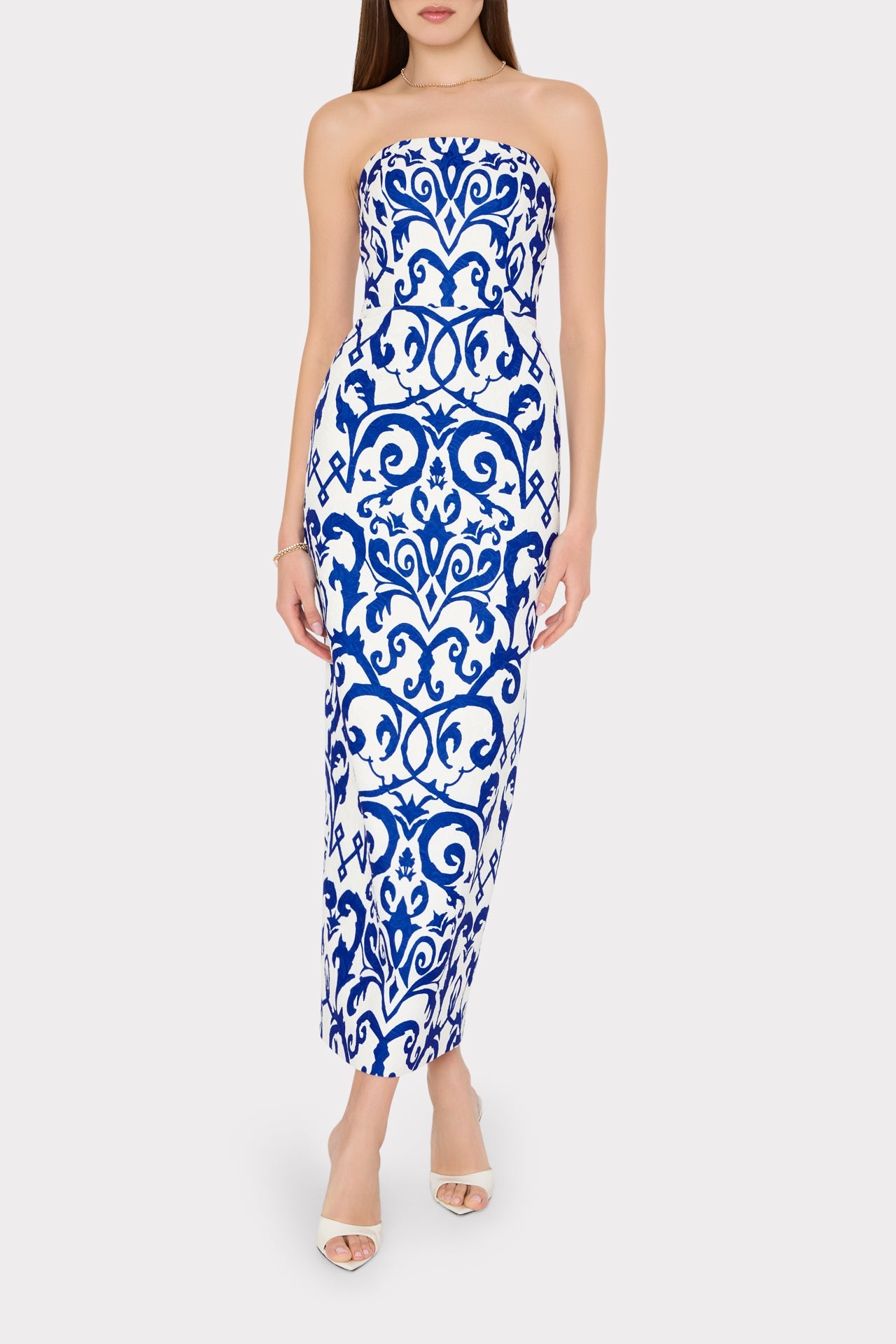 Orion Scroll Embroidery Dress - Blue/White