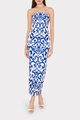 Orion Scroll Embroidery Dress - Blue/White