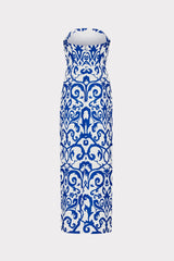 Orion Scroll Embroidery Dress - Blue/White