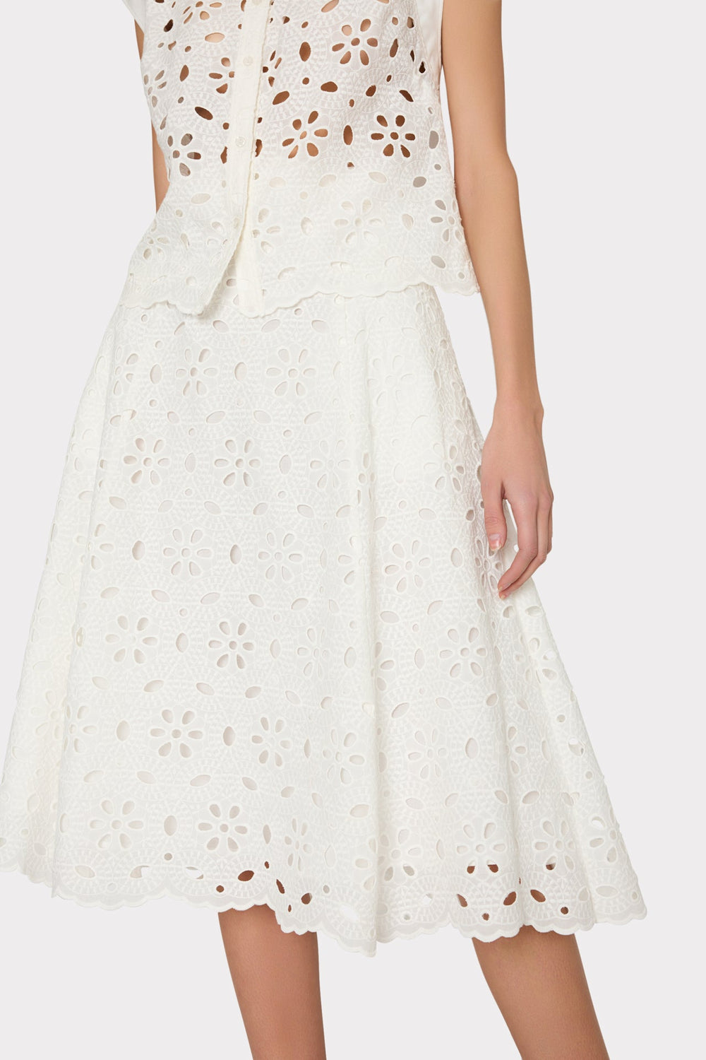 Noella Floral Eyelet Skirt - White