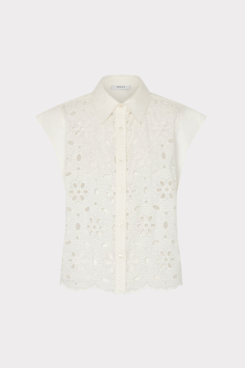 Natalia Floral Eyelet Button Up - White