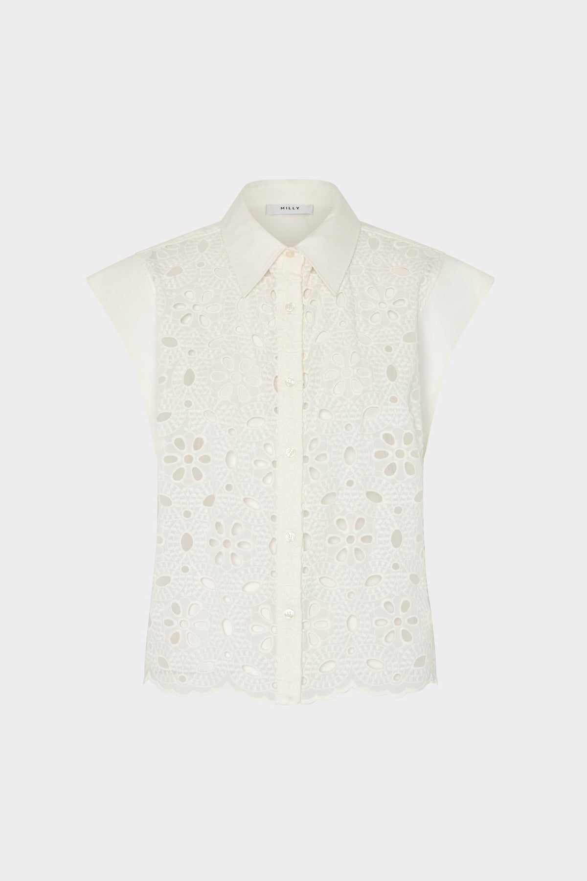 Natalia Floral Eyelet Button Up - White