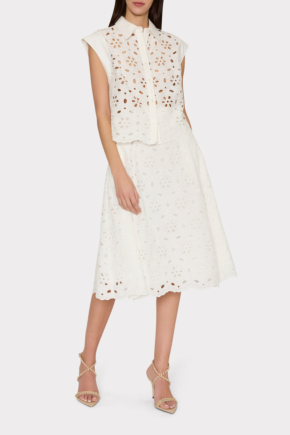 Natalia Floral Eyelet Button Up - White