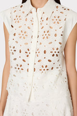 Natalia Floral Eyelet Button Up - White
