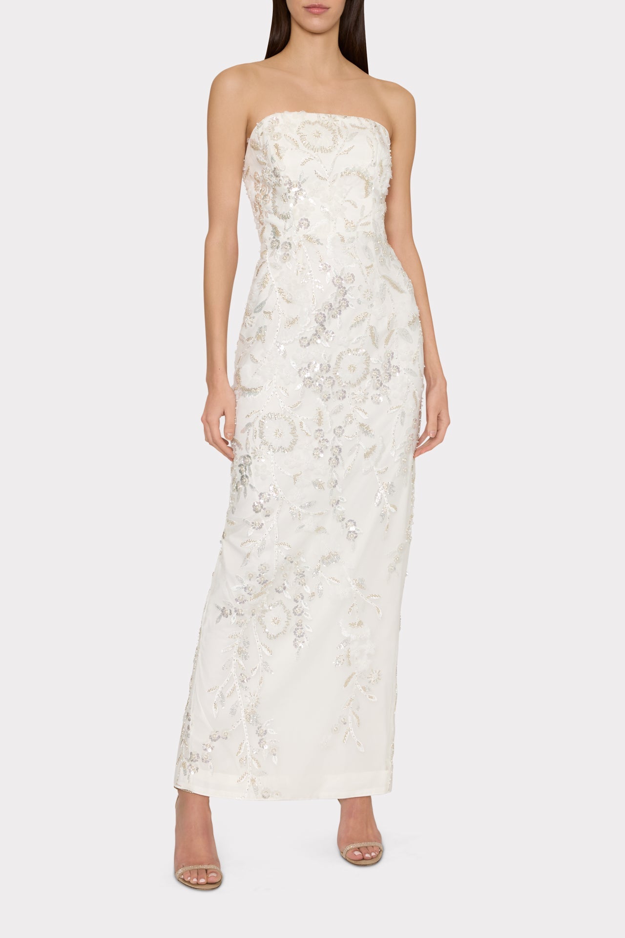 Magnolia Beaded Dream Sequin Maxi Dress - White/Silver