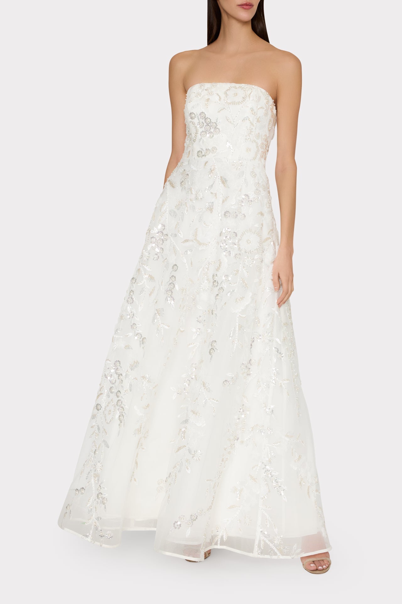 Petunia Beaded Dream Sequins Gown - White/Silver