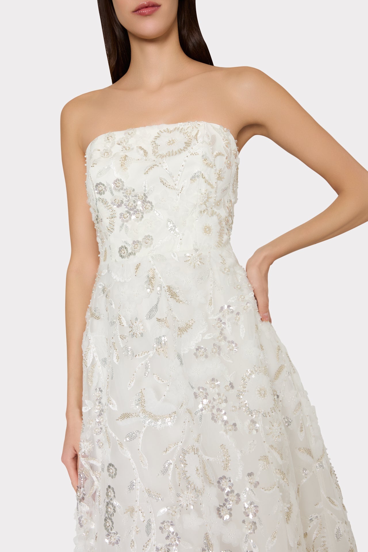 Petunia Beaded Dream Sequins Gown - White/Silver