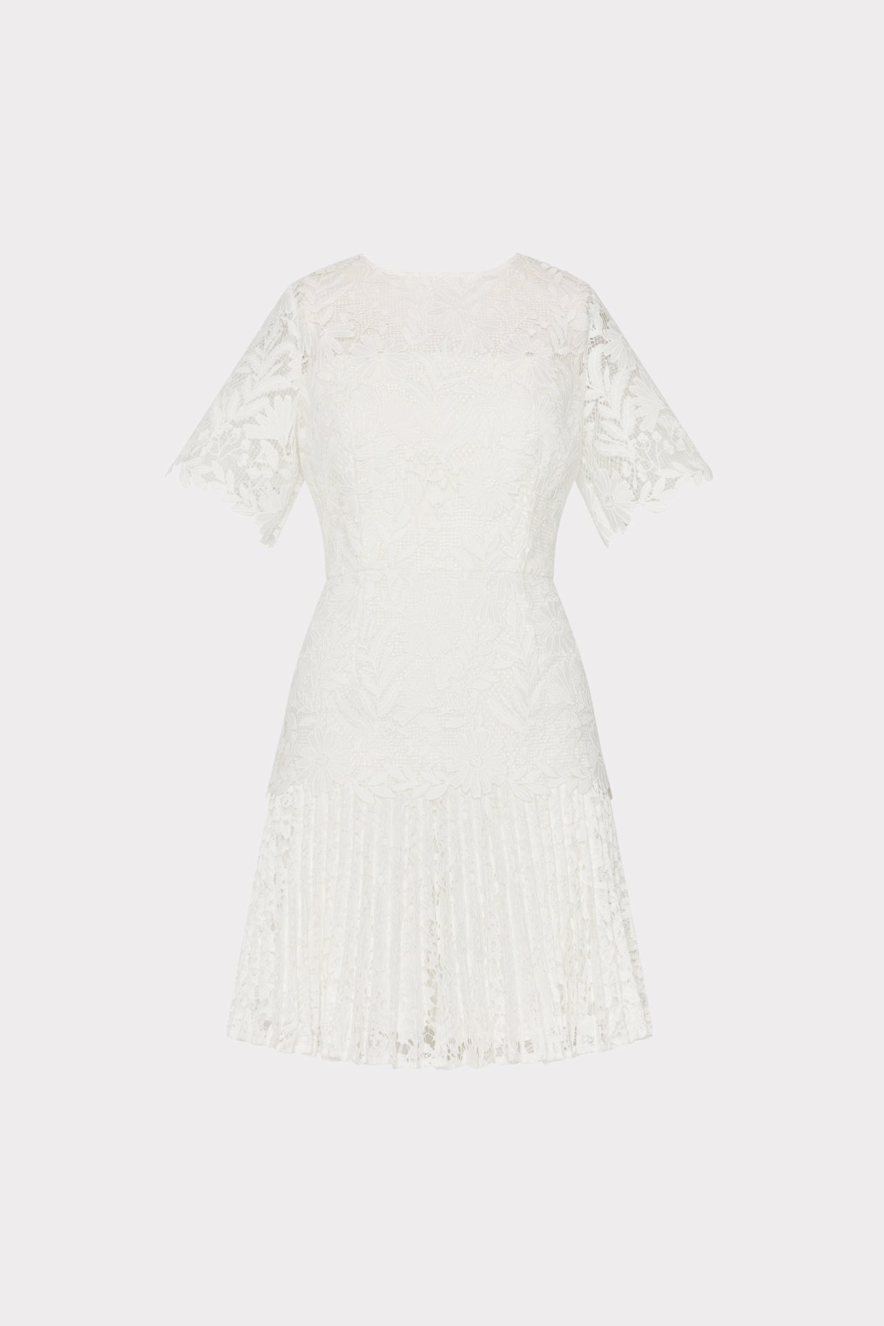 Nikoletta Mixed Laces Pleated Mini Dress - White
