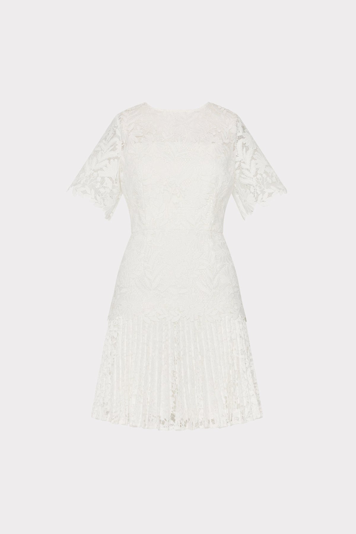 Nikoletta Mixed Laces Pleated Mini Dress - White