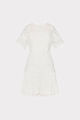 Nikoletta Mixed Laces Pleated Mini Dress - White