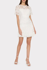 Nikoletta Mixed Laces Pleated Mini Dress - White