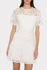 Nikoletta Mixed Laces Pleated Mini Dress - White