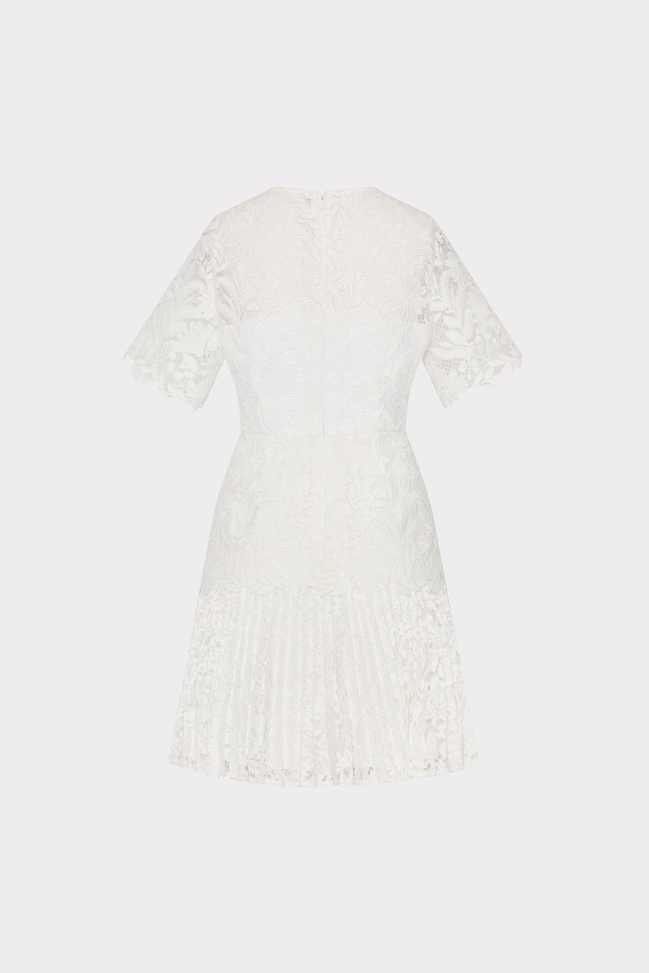 Nikoletta Mixed Laces Pleated Mini Dress - White