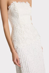 Norelle Strapless Mixed Laces Pleated Maxi Dress - White