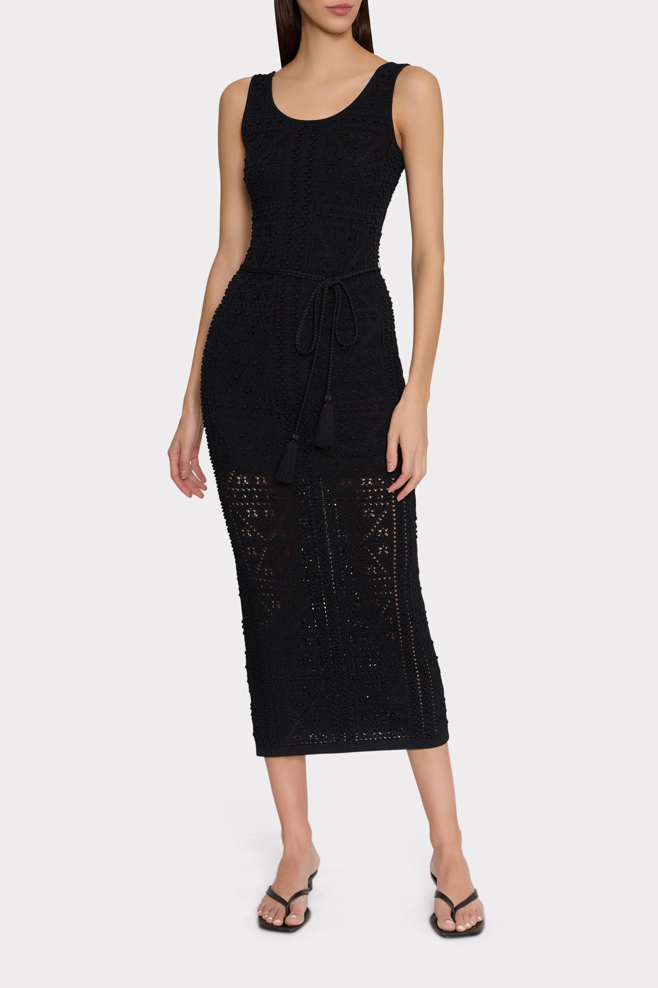 Bubble Pointelle Knit Midi Dress - Black