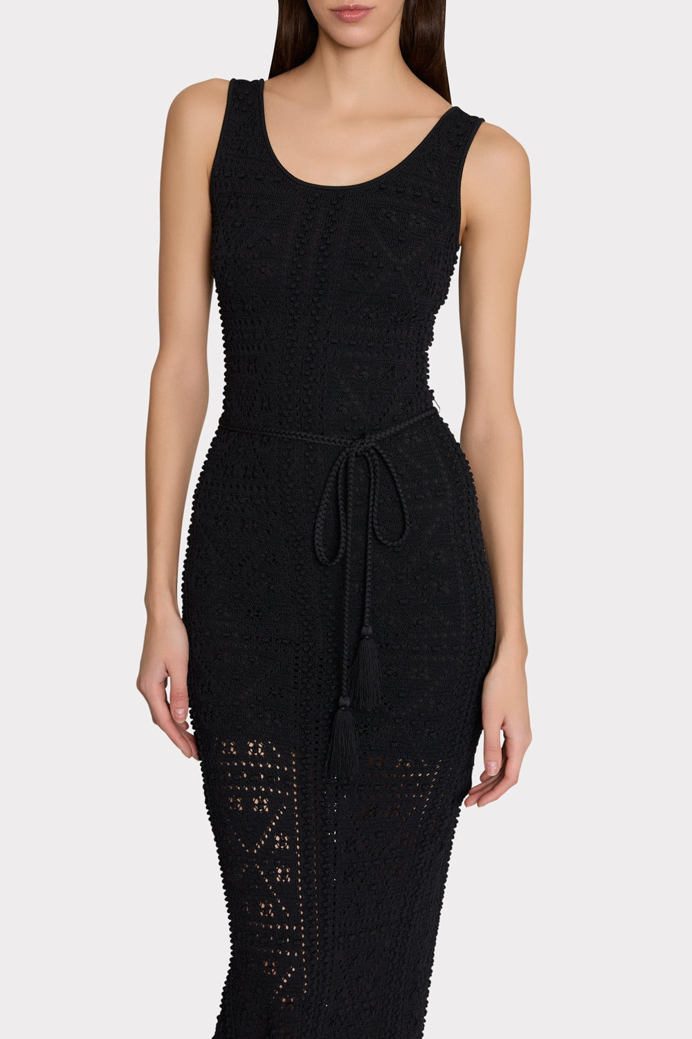 Bubble Pointelle Knit Midi Dress - Black