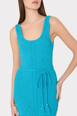 Bubble Pointelle Knit Midi Dress - Bright Blue