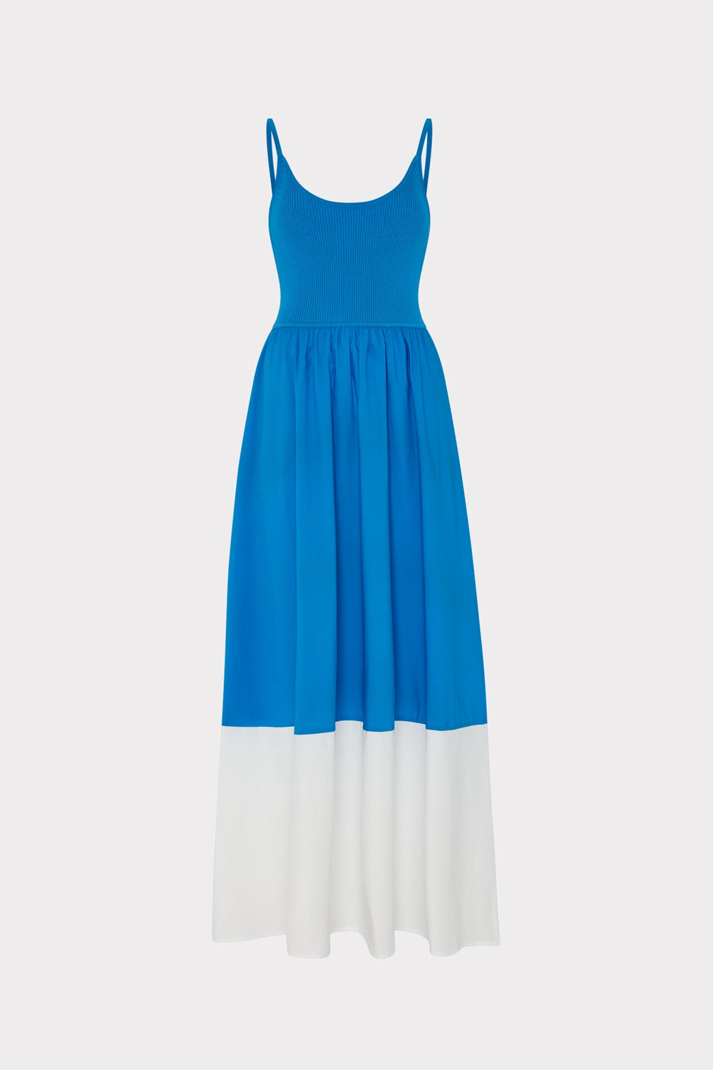 Cami Knit Poplin Blocked Midi Dress - Blue/White
