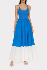 Cami Knit Poplin Blocked Midi Dress - Blue/White
