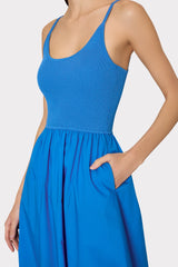 Cami Knit Poplin Blocked Midi Dress - Blue/White
