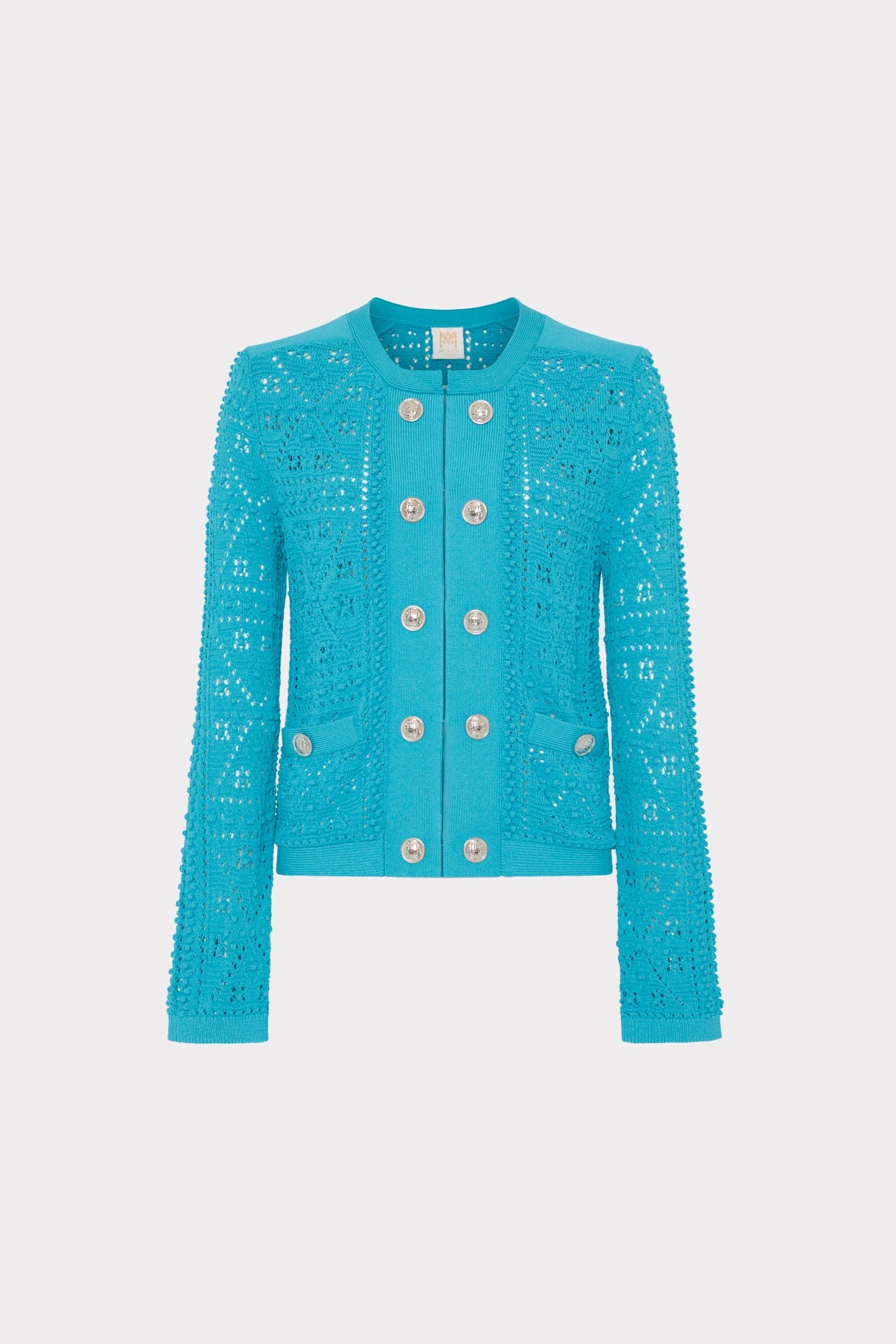 Bubble Pointelle Knit Jacket - Bright Blue