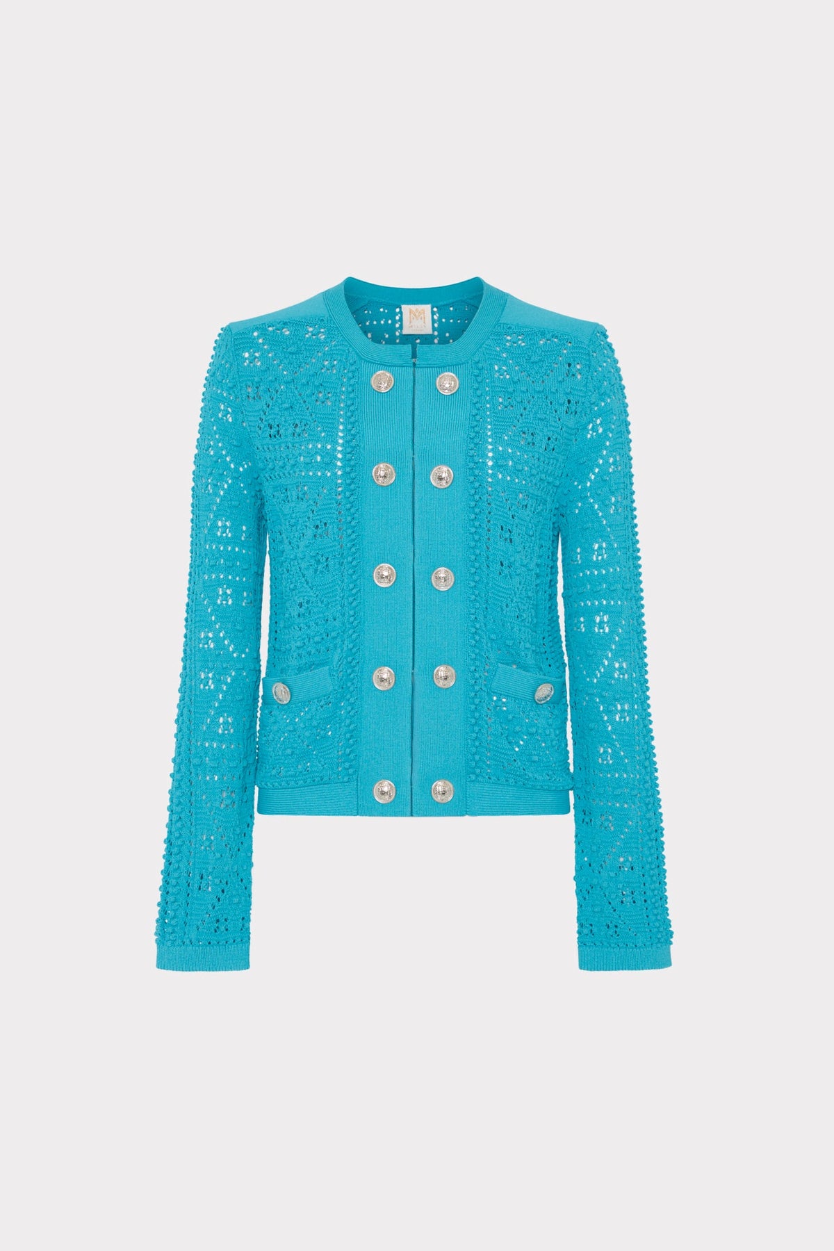 Bubble Pointelle Knit Jacket - Bright Blue