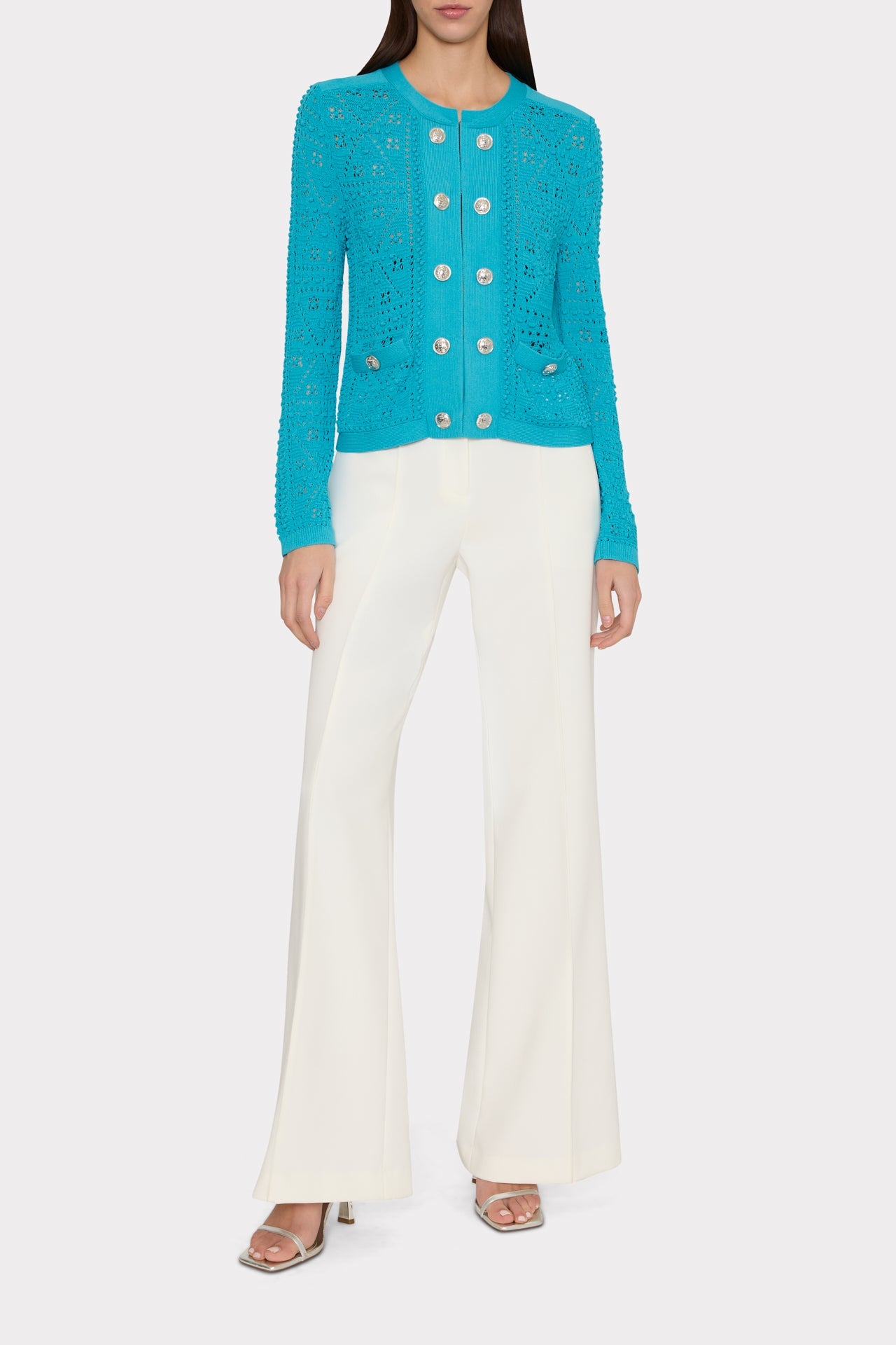 Bubble Pointelle Knit Jacket - Bright Blue