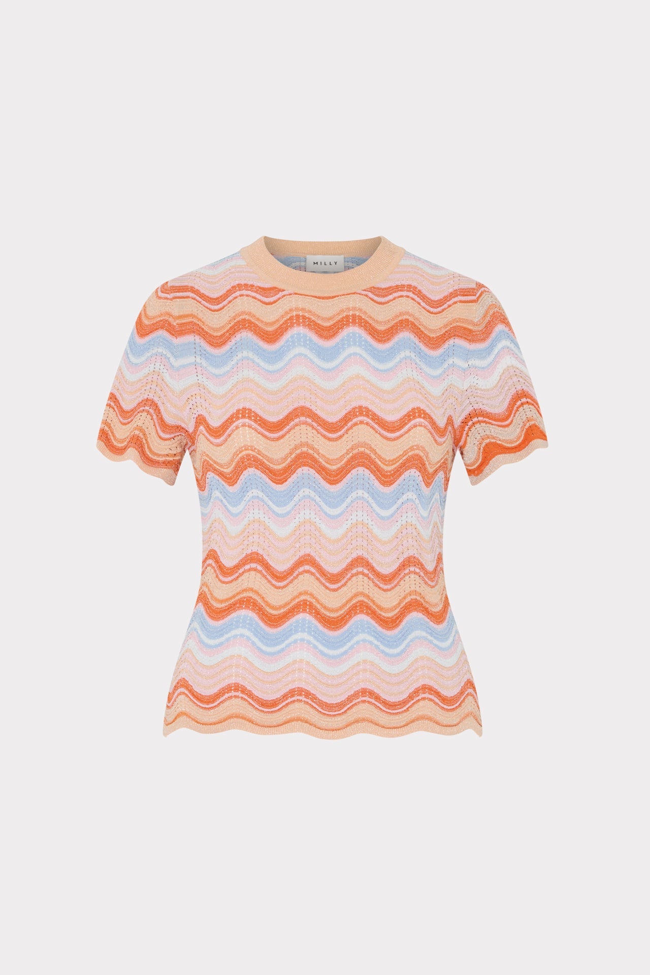 Scallop Wave Short Sleeve Top - Coral Pink Multi
