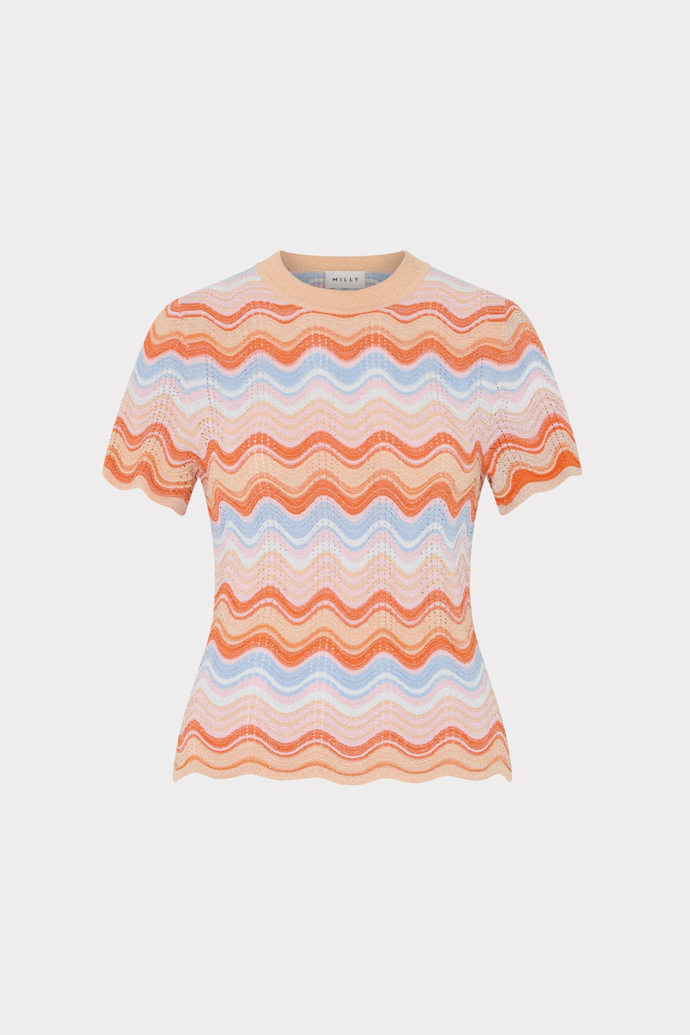 Scallop Wave Short Sleeve Top - Coral Pink Multi