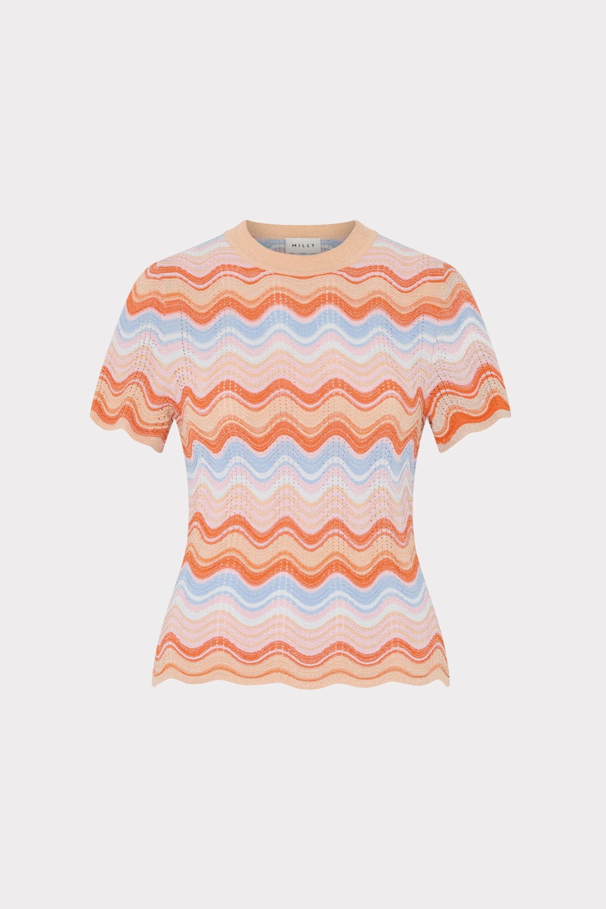 Scallop Wave Short Sleeve Top - Coral Pink Multi
