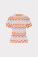 Scallop Wave Short Sleeve Top - Coral Pink Multi